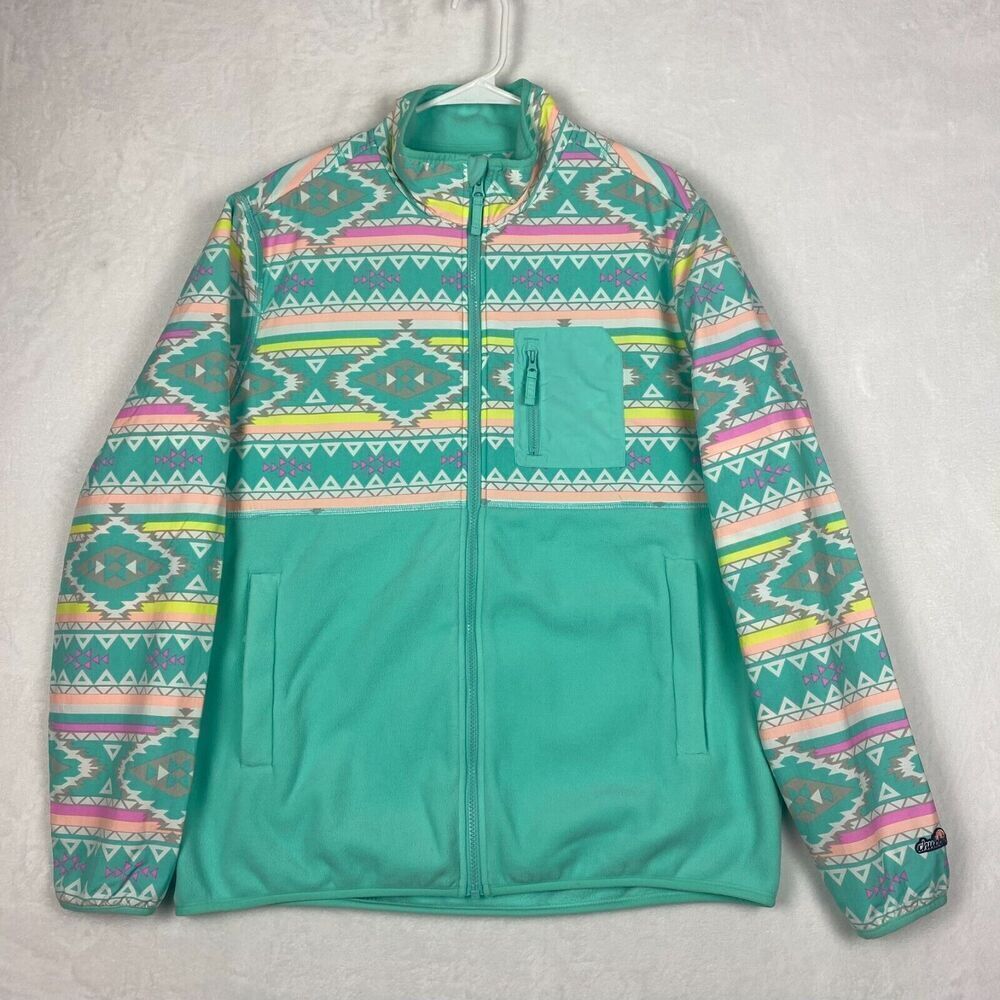 Chubbies Fleece Jacket Womens Large Green Southwest Print Full Zip Pockets